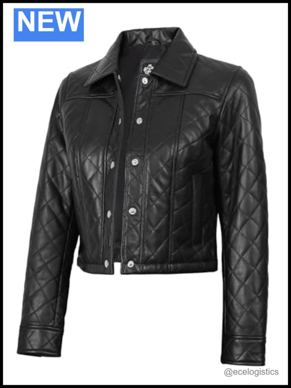 Real Lambskin Leather Cropped Jacket For Women Quilted Zip Closure